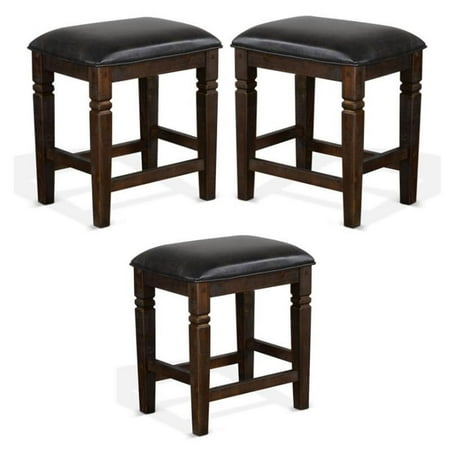 Home Square Homestead 24 Transitional Wood Stool in Tobacco Leaf - Set of 3