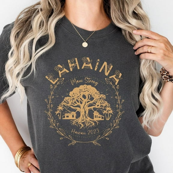 Tee Clo Lahaina Maui Strong T-Shirt Golden Banyan Tree Support Graphic for Hawaii Relief, Full Size S-5XL