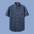thumbnail image 2 of Rggeeun Men's Shirts Male Summer Lapel Pocket Solid Color Washed Denim Short Sleeve Shirt Lightweight Fashion Classic Tops, 2 of 4