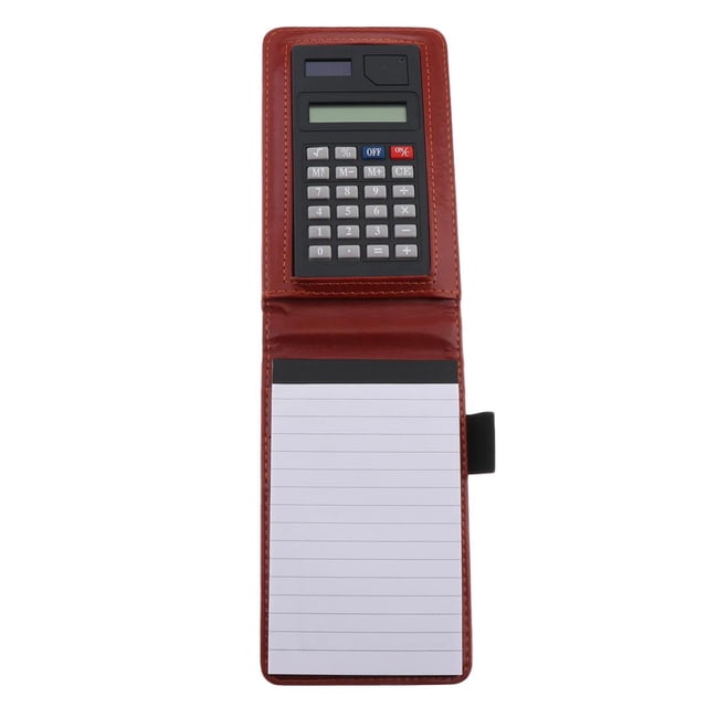 Cuaderno de notas de cuero sintético A7, carpeta para conferencias con calculadora Rojo marrón