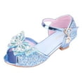 thumbnail image 1 of GiLiling Girls Open-Toe Dress Sandals, Glitter Princess Heels with Rhinestone Bow, Adjustable Buckle Ankle Strap Party Shoes for Kids (Blue, 5.5-6 Years), 1 of 4