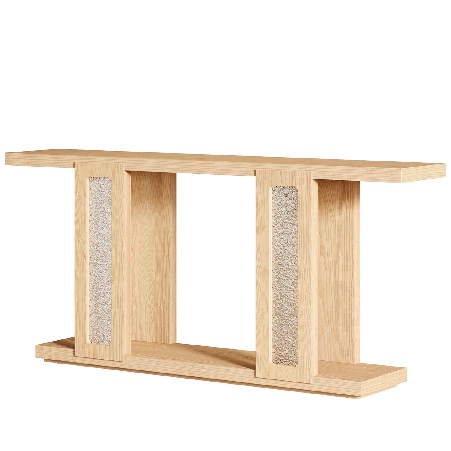 Demi Bonn 70" Modern Light Oak End Table with Intricate Inlays, Contemporary Side Table for Living Room, Stylish Wooden Console, Brown