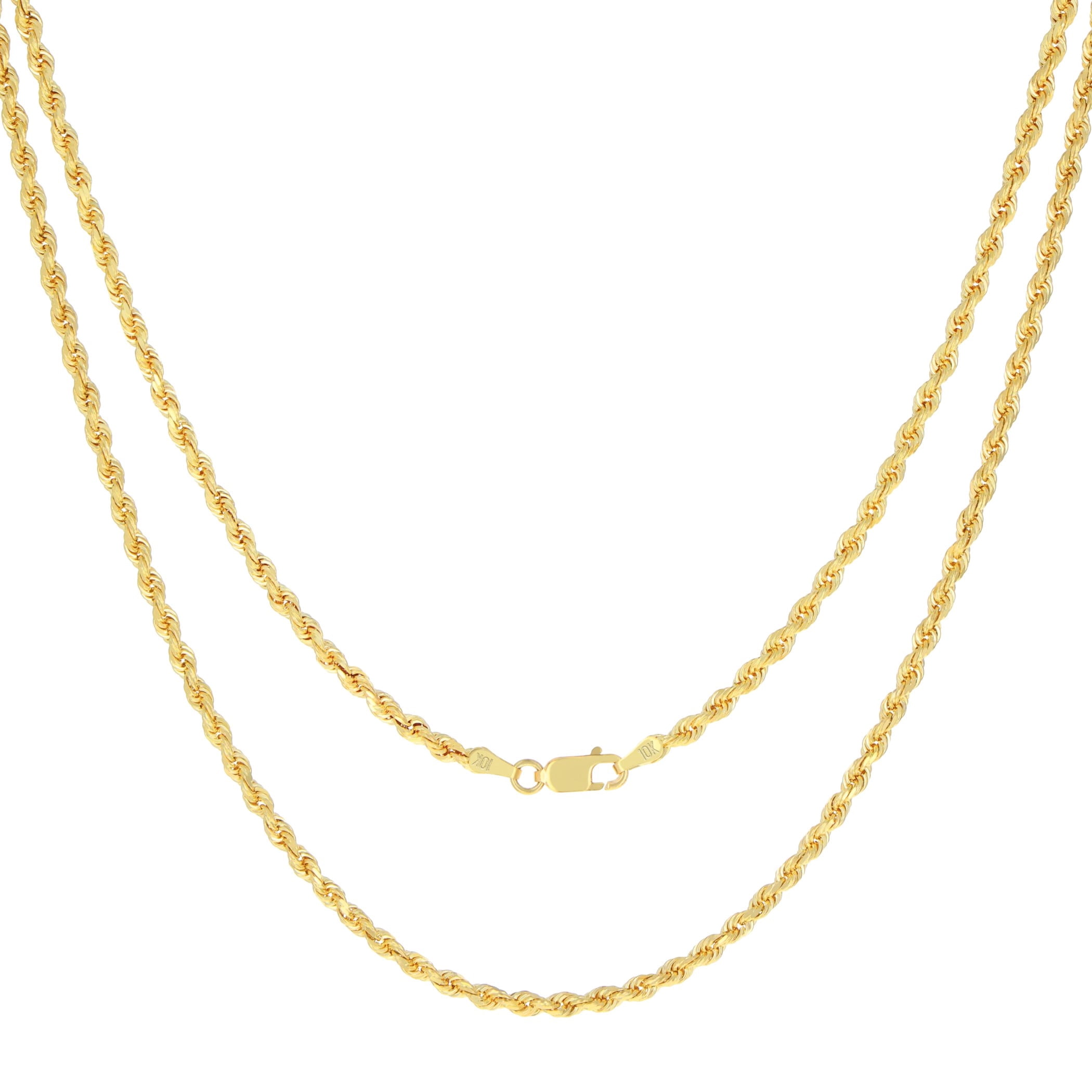 Nuragold 10K Real Yellow Gold 3mm Solid Rope Chain Diamond Cut Necklace (16"-30") Italian Jewelry for Men & Women