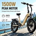 thumbnail image 2 of Folding Fat Tire Electric Bike for Adults, 1500W Peak 28MPH, 48V 20Ah LG Battery 63‑Mile Range, 20" x 4.0" All‑Terrain Ebike, Shimano 7‑Speed, UL 2849 Certified, Khaki, 2 of 10