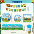 thumbnail image 4 of Train Birthday Supplies, 128pcs Train Party Tableware - Blue Plates Cups Napkins Banner Tablecloth Etc Birthday Party Tableware Set, 4 of 7