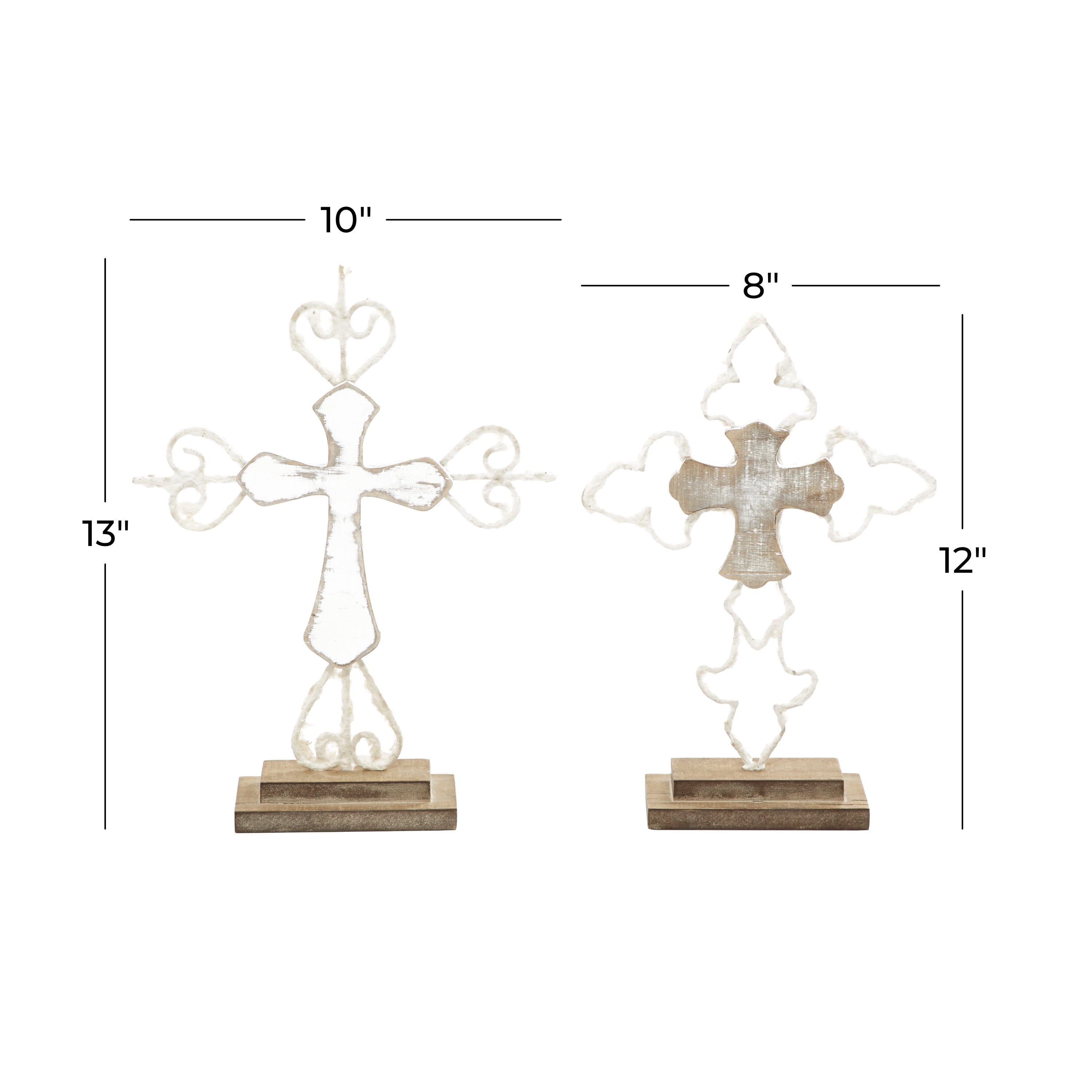 DecMode Wood Cross Contemporary Sculpture, Brown, 2 - Pieces