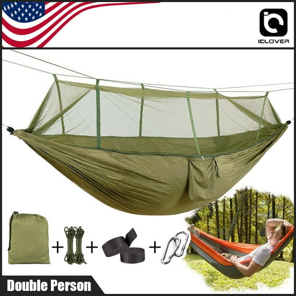 IClover 2 Persons Camping Hammock Portable Cot with Mosquito Net for Relaxation,Traveling,Outside Leisure