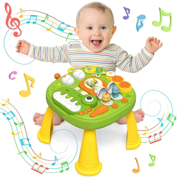 Hot Bee Baby Activity Table with Lights, Sounds & Detachable Dino Piano, Toddler Sensory Busy Table Toy for 6-24 Months, Early Learning Dinosaur Toy with Music, Story & Fine Motor Play Gift Toys