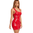 thumbnail image 1 of Robe Moulante en Faux Cuir pour Femmes Mini Robe Col Carré Bretelles Réglables Robe en Latex Soirée Clubwear(Rouge L), 1 of 3