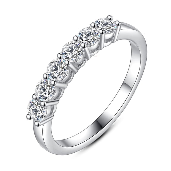 IMOLOVE Moissanite Wedding Band for Women Eternity Bands Moissanite Wedding Rings for Women Sterling Silver Ring Anniversary Band White Gold Plated, 6 Stones, Size 7