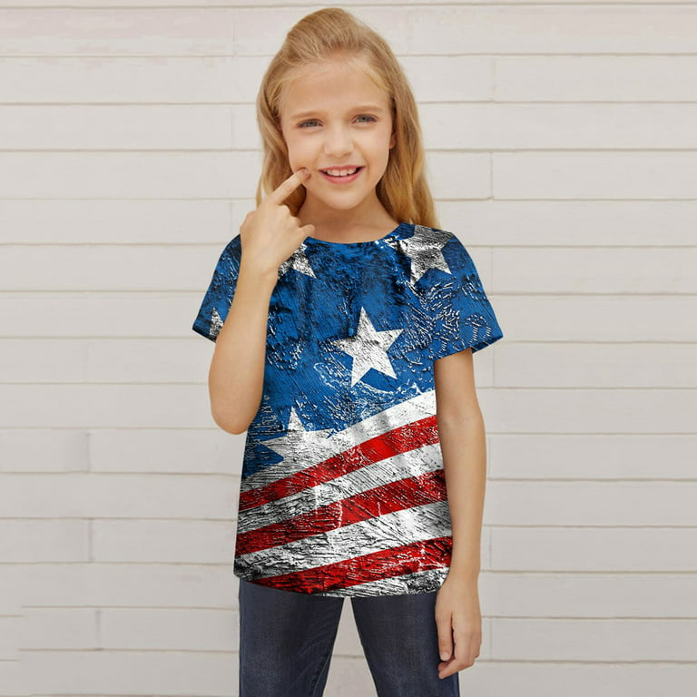Vedolay Going Out Tops For Girl Big Girls' 2023 Short Sleeve Button Down  Cute Casual Summer Shirt,Navy 7-8 Years 