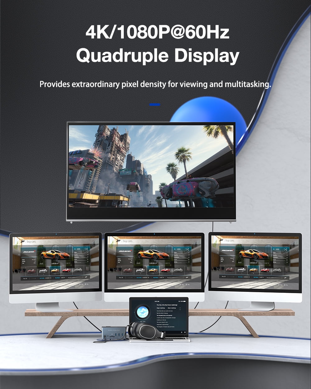 "BlitzWolf 18 in1 Docking Station with M.2 SSD Enclosure, Support Quadruple Display, Universal Laptop PC Computer Docking Station for Mac/Windows/Thunderbolt 3 Dock"