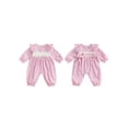 thumbnail image 2 of BemeyourBBs Girl Plaid Romper Long Sleeve Doll Collar Letter Embroidery Jumpsuit, 2 of 9