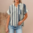 thumbnail image 4 of Up To 40% Off TMOYZQ Womens Striped Short Sleeve Button Down Shirts Lapel Collared V Neck Tunic Tops Dressy Casual Work Blouses with Pockets, 4 of 6