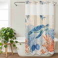 thumbnail image 3 of Sea Turtle Coastal No Hook Shower Curtain with Snap in Liner, Waterproof Fabric Shower Curtains, Summer Beach Coral Nautical Farmhouse Shower Curtain Set Top See Through for Bathroom 36"x78", 3 of 8