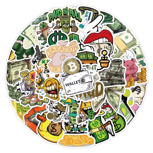 Paquete de pegatinas con dinero, moneda, anime, vinilo impermeable, 50 unidades