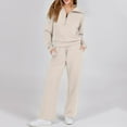 thumbnail image 6 of longantii Sweatsuits Women 2 Piece Outfit Half Zip Pullover and Sweatpants Matching Lounge Sets Travel Comfiest Airport Outfits Beige XXL, 6 of 6