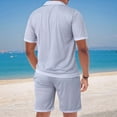 thumbnail image 6 of Men Mesh 2 Piece Outfits See Through Casual Shirts and Shorts Hollow Out Mid Shorts Set Light Gray XL, 6 of 8