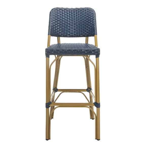 SAFAVIEH Deltana Bohemian Navy Rattan High Back Bar Stool (17 in. W x 20 in. D x 41.3 in. H)