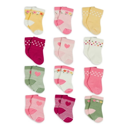 

Onesies Brand Baby Girl Assorted Stay-on Jersey Crew Wiggle-Proof Socks 12-Pack (0/6 Months - 24 Months)