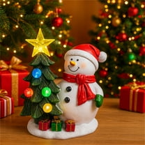 Christmas Snowman Statue with Christmas Tree,Funny Solar Snowman Figurine with Red Scarf,Table Resin Glowing Snow man Statue Figures for Home Garden Outdoor Indoor Housewarming Decoration