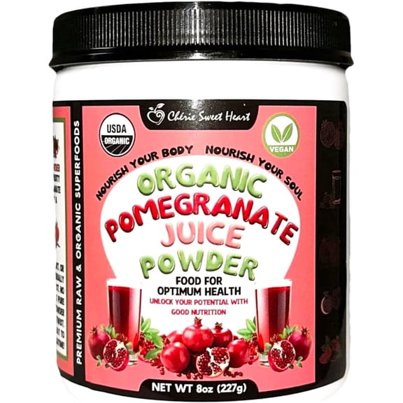 Cherie Sweet Heart Organic Pomegranate Juice Powder 8 oz, for Smoothies & Beverages, Vegan Friendly, Delightful flavor and Natural Coloring Perfect for Baking and Cooking