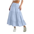 thumbnail image 2 of BRGZLK Long Beach Skirts For Women Summer Solid Color Casual Elastic High Waisted Flowy Tiered Vacation Maxi Skirt with Pockets, 2 of 7