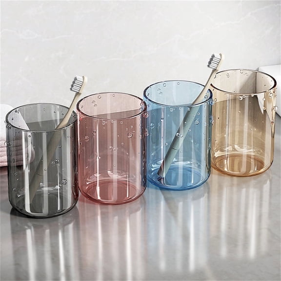 4Pcs Toothbrush Glasses Acrylic Glass Transparent Bathroom Cups Plastic Toothbrush Holder Mouthwash Cup Dishwasher Safe Makeup Brush Holder Unbreakable Plastic Tumbler