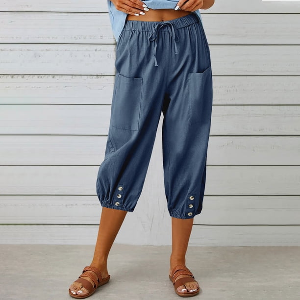 WILLBEST Pantalones Casuales para Mujer, Pantalones Harén Holgados de Cintura Alta Elástica con Bolsillos, Pantalones Casuales Recortados para Un Estilo y Comodidad Sin Esfuerzo. Chica