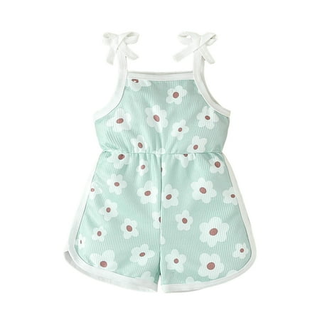 

Girls Jumpsuits Baby Summer Sleeveless Jumpsuit Cartoon Flower Print Outwear Rompers for Girls Mint Green 18-24 Months