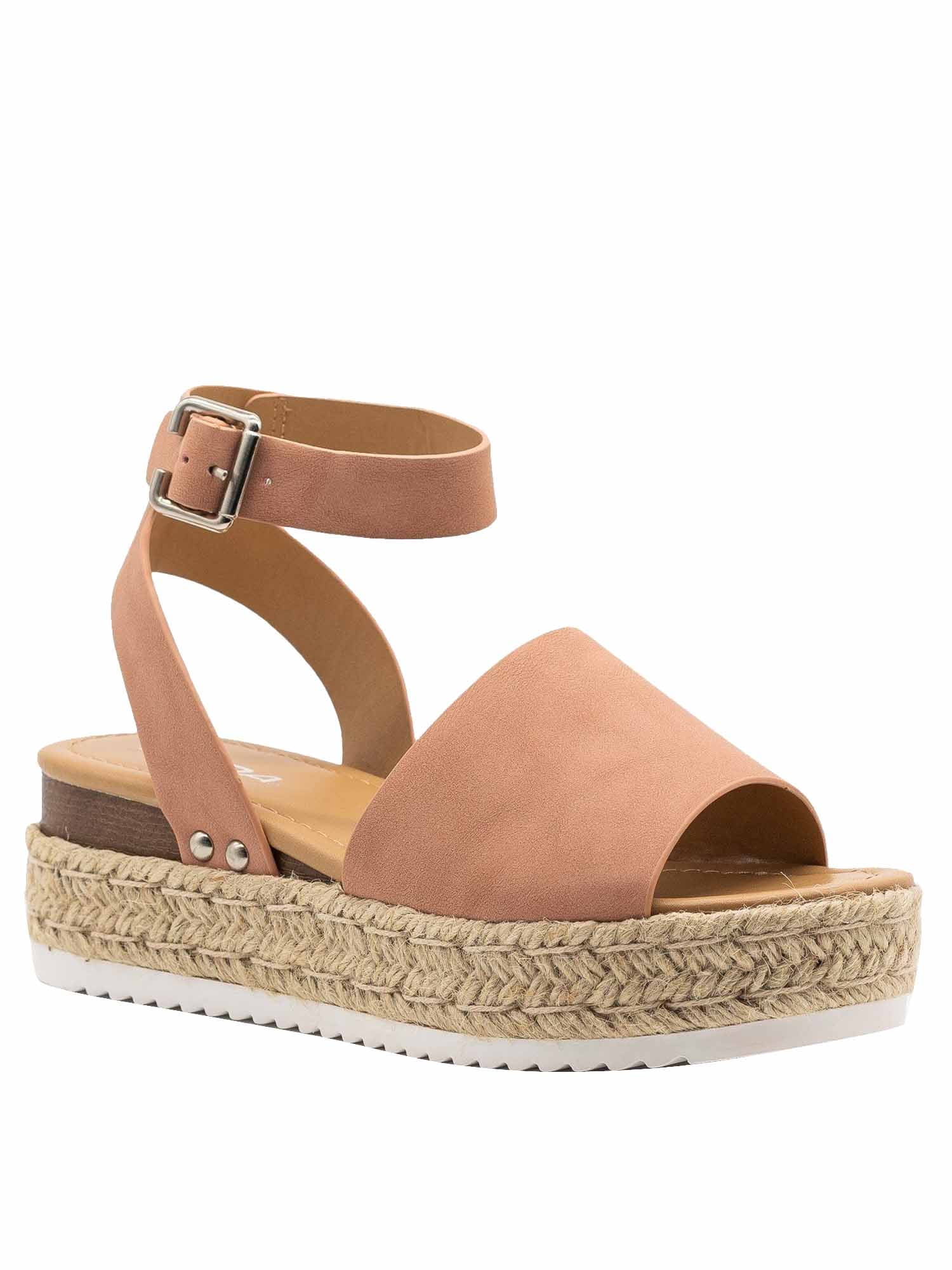 Wedge Sandals for Women,Womens Casual Espadrilles Trim Rubber Sole Flatform Studded Wedge Buckle Ankle Strap Open Toe Sandals