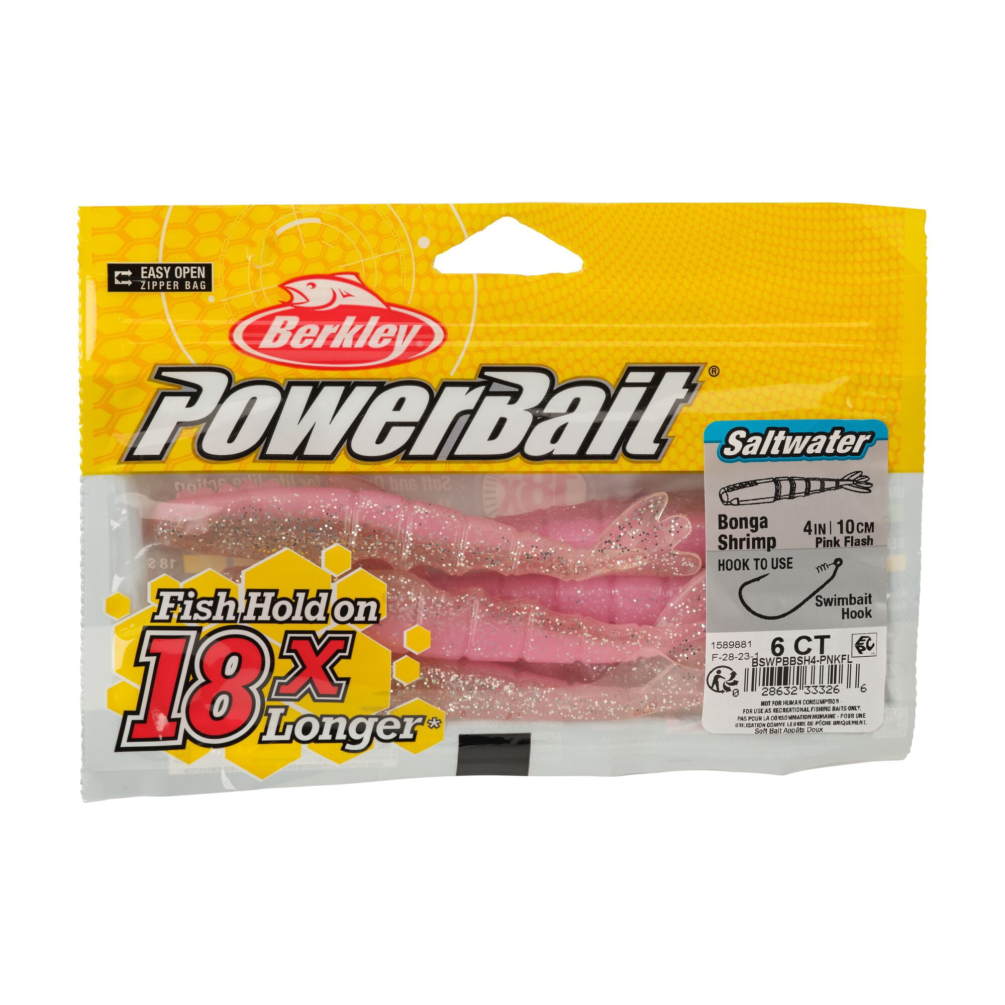 Berkley PowerBait® Saltwater Bonga Shrimp, 4 in, Shrimp, Pink Flash (6-count)