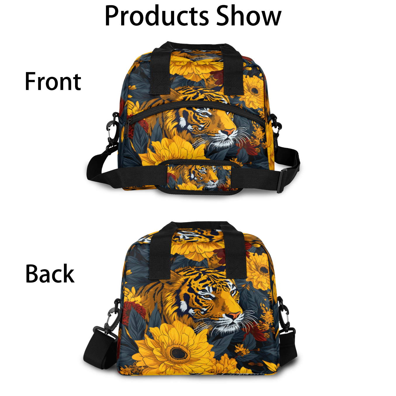 Herdesigns Tiger Insulated Lunch Bag for Women Men Adults Large Reusable Lunch Box Animal Safari Leakproof Cooler Tote Bags with Adjustable Shoulder Strap