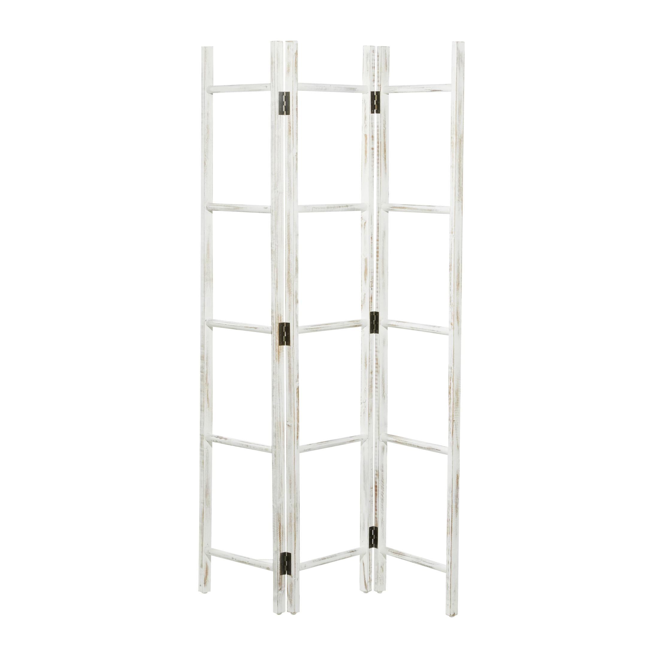 DecMode 48" x 71" White Wood Ladder 15 Rung Ladder with 3 Panels, 1-Piece
