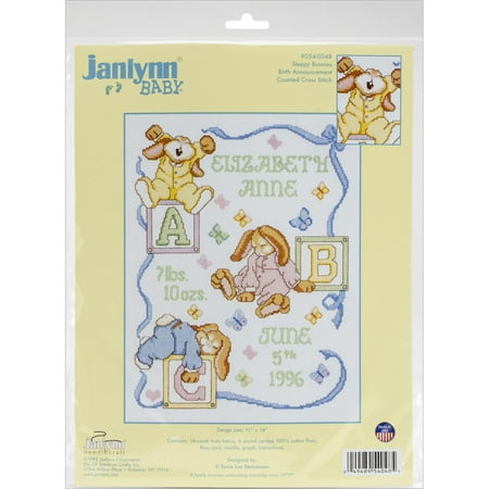 Sampler Counted Cross Stitch Leaflet - Janlynn Sleepy Bunnies Sampler Counted Cross Stitch Kit, 11