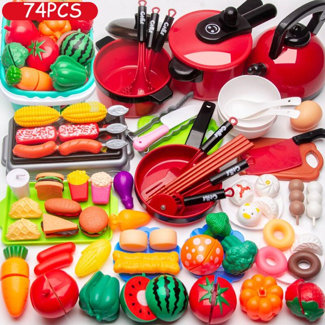 Juguete de cocina de simulación para niños, juego de carrito de compras, frutas, verduras, comida, casa de juegos, juguetes educativos para niñas, regalos de cumpleaños, 2023