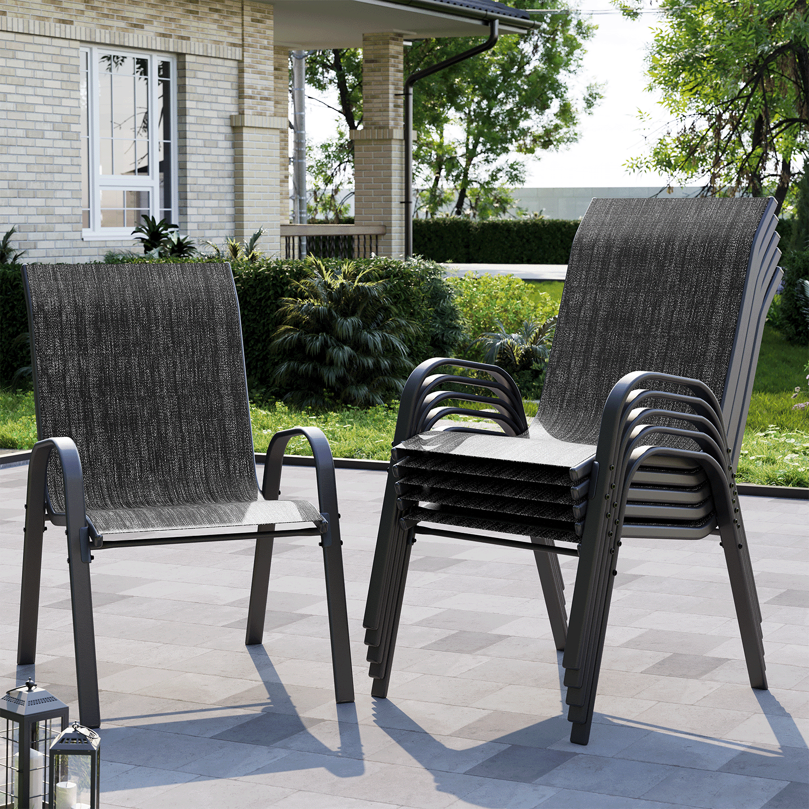 ELPOSUN Patio Chairs Set of 6, Breathable Garden Outdoor Furniture for Backyard Deck,Outdoor Stackable Dining Chairs for All Weather, Dark Grey
