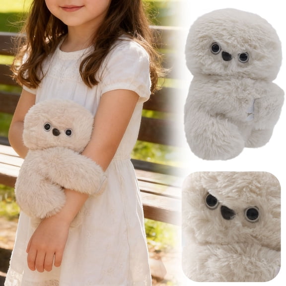 Mirumi Desk Pet Plush Shy Owl, Plush Doll with Bracelet Bag Pendant Integrated Design, Khaki, Cute Hugging Plush Toy, Soft Stuffed Animal for Desk Decoration, Stress Relief Companion