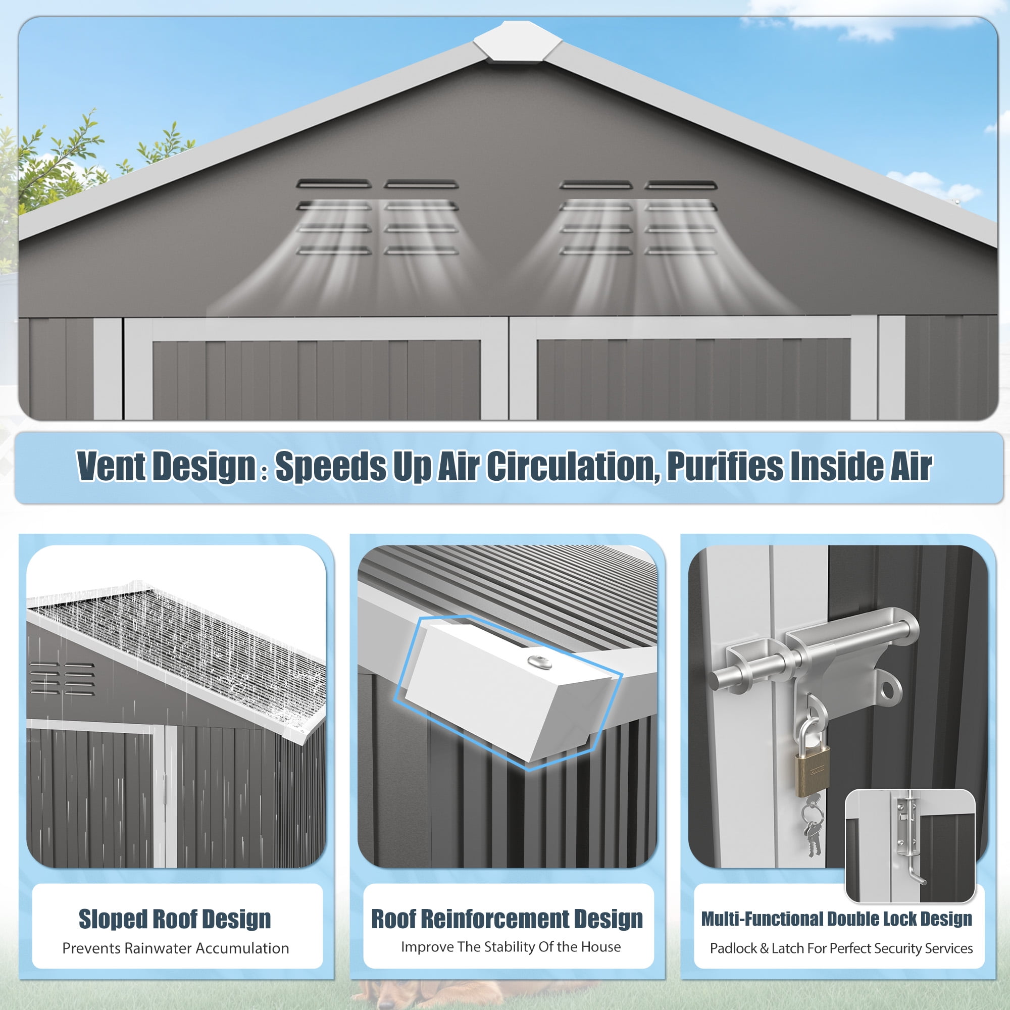 Seizeen Outdoor Storage Shed, 6' x 4'  Metal Storage Shed with Base , Seizeen Tools Storage Shed, Galvanized Steel Garden Shed with Lockable Doors for Backyard, Patio, Lawn