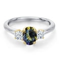 thumbnail image 3 of Gem Stone King 925 Silver and 10K Yellow Gold Blue Mystic Topaz and White Zirconia Engagement Ring for Women | 1.60 Cttw | Oval 7X5MM | Gemstone November Birthstone | Size 6, 3 of 6