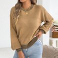 thumbnail image 4 of Qiopertar Women's Sweater Knitted Round Neck Long Sleeve Casual Loose Tops Fall Winter Basic Pullover Khaki S, 4 of 7