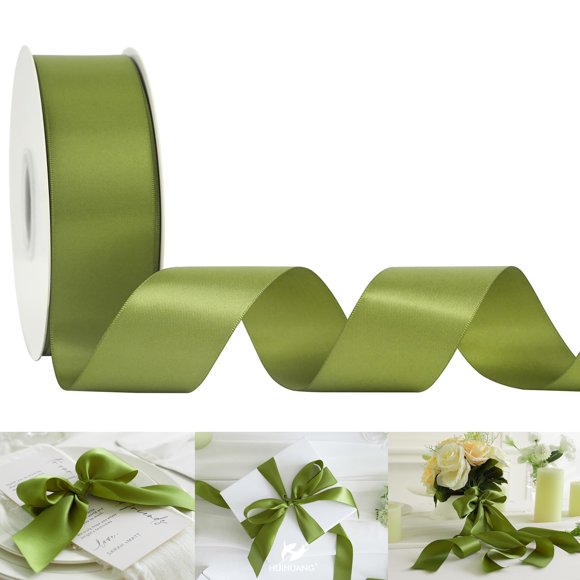 Cinta decorativa HUIHUANG satinada de 3,8 cm x 45,7 m, color verde oliva