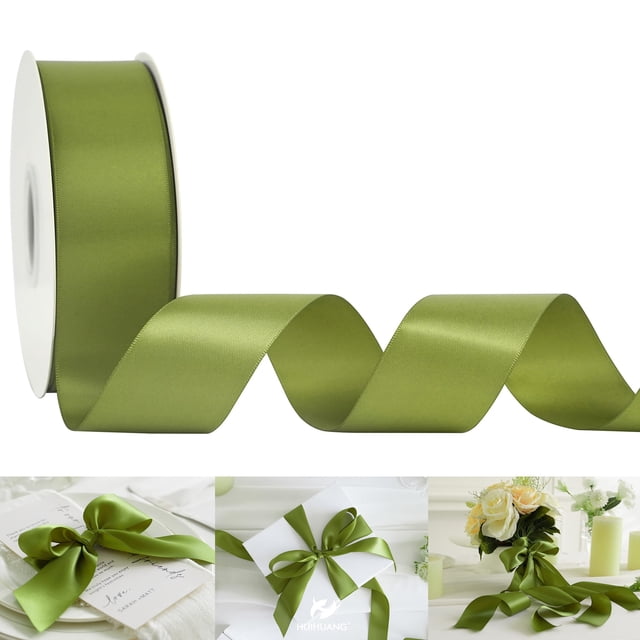 Cinta decorativa HUIHUANG satinada de 3,8 cm x 45,7 m, color verde oliva