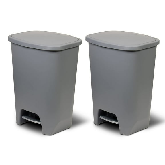 Glad Kitchen Trash Can with Lid and Garbage Bag Rings, 20 Gallon, Grey, 2 Pack