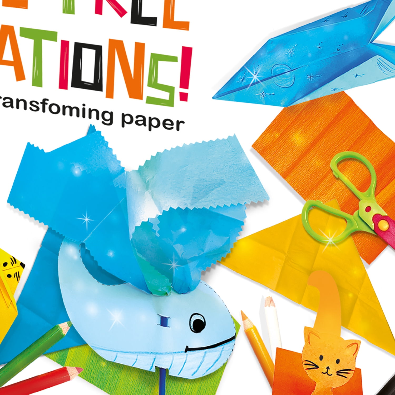 Headu: Glue-Free Creations - DIY Craft Kit, Transform Paper Into Artwork Creations, Cut-Fold-Insert, 6 Color Pencils, 8 Craft-Art Activities, Kids 5+