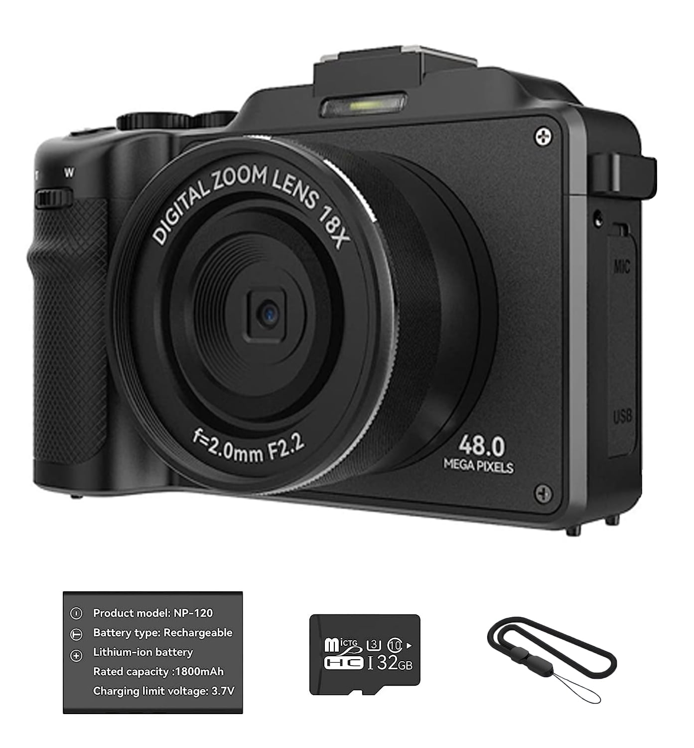 4K Digital Camera for YouTube 48MP Digital Cameras for Photograph Vlogging Camera with WiFi, 32G TF Card, Autofocus, Built-in 8 Color Filter