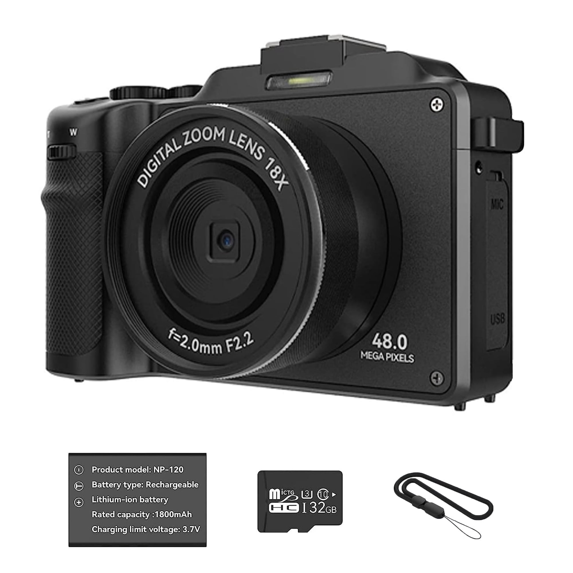 4K Digital Camera for YouTube 48MP Digital Cameras for Photograph Vlogging Camera with WiFi, 32G TF Card, Autofocus, Built-in 8 Color Filter