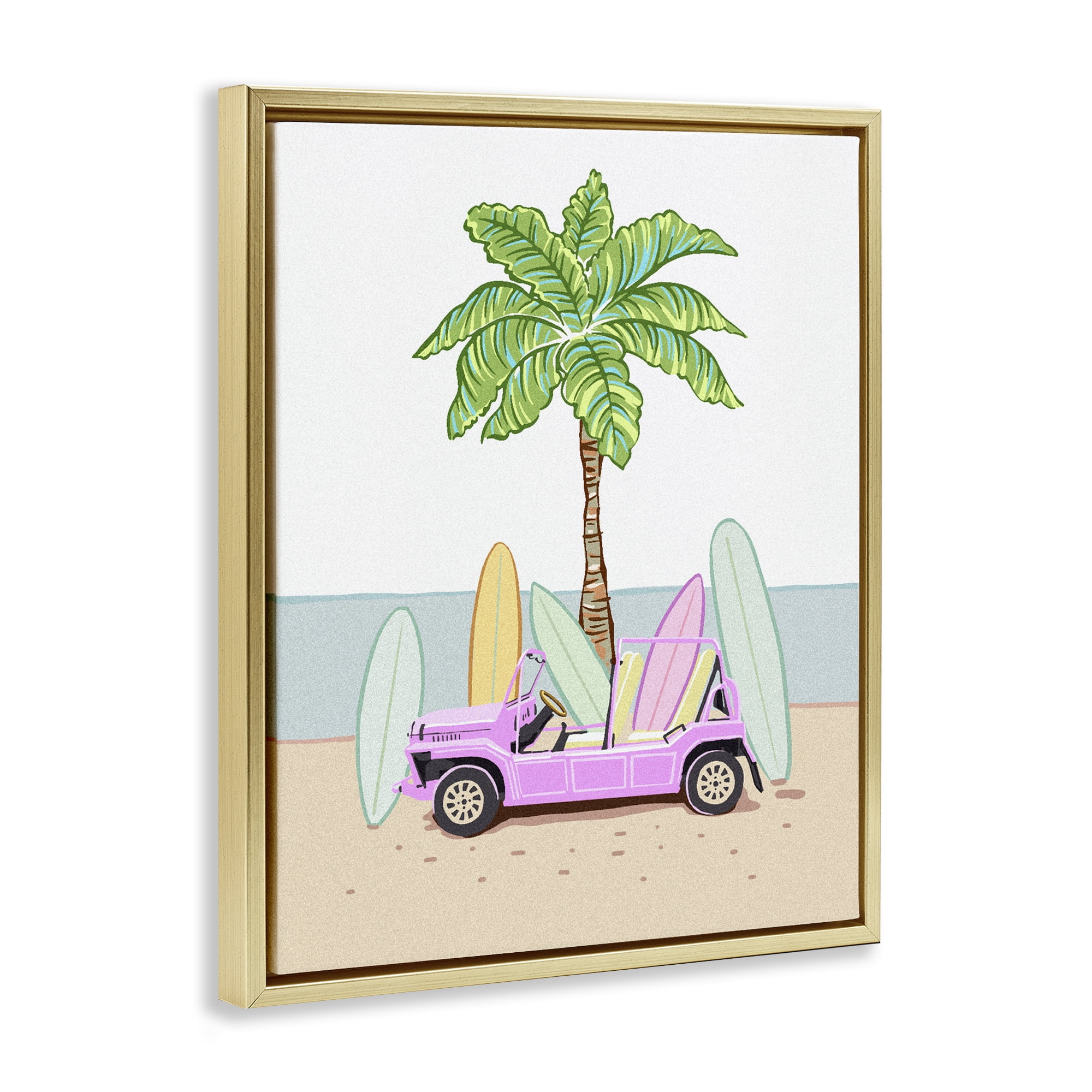 Surfboard Filled Car Gold Framed Floater Canvas Wall Art, design by Ziwei Li