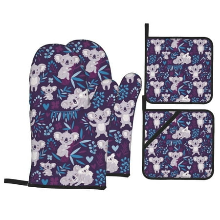 

Oven Mitts and Pot Holders 4 Piece Blue Purple Branches Gray Koala High Heat Slip Resistant Oven Mitt and Trivets Set Kitchen Oven Glove Pot Holders for Cooking Baking Grilling