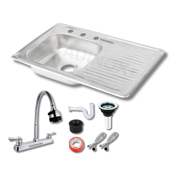 Fregadero Tarja Empotrar Acero Inoxidable 80x50 C/kit Mezcladora Flexible (Escurridor Derecho)